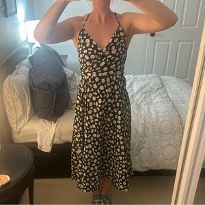 Spaghetti-Strap Daisy Midi Dress in Black and White